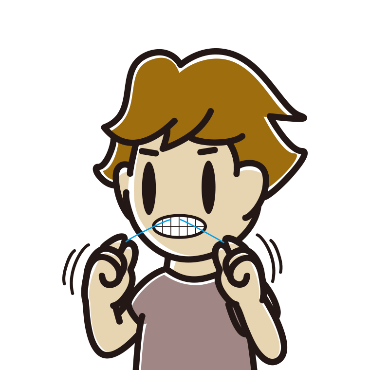 デンタルフロスを使う男子高校生のイラスト【色あり、背景なし】透過PNG