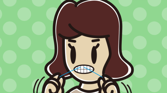 デンタルフロスを使う女子高校生のイラスト【色、背景あり】PNG