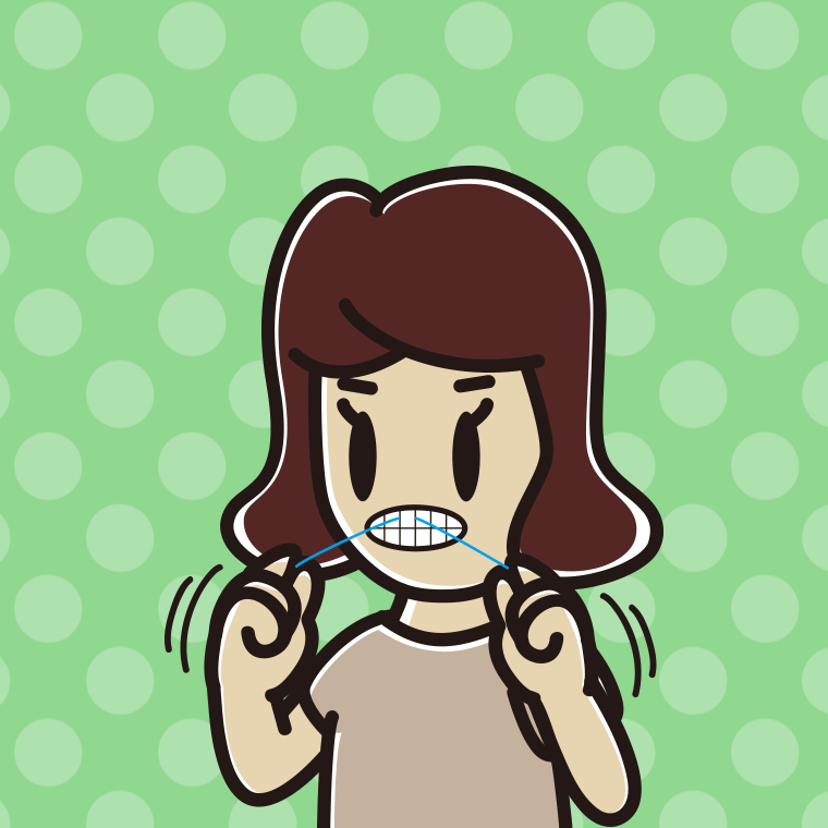 デンタルフロスを使う女子高校生のイラスト【色、背景あり】PNG