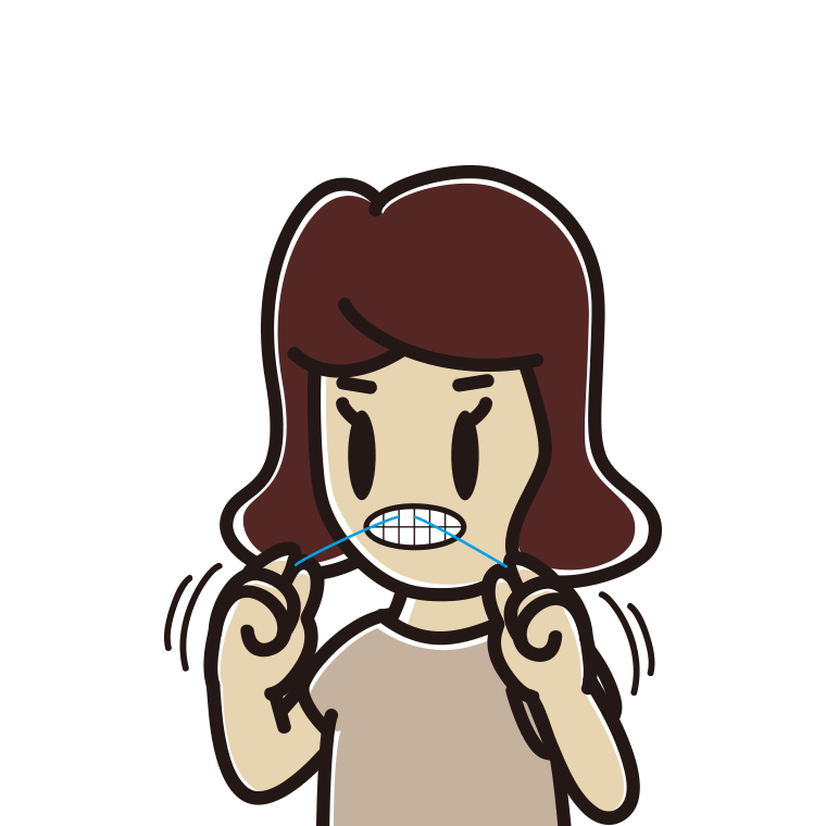 デンタルフロスを使う女子高校生のイラスト【色あり、背景なし】透過PNG