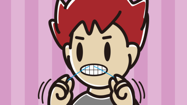 デンタルフロスを使う男子大学生のイラスト【色、背景あり】PNG