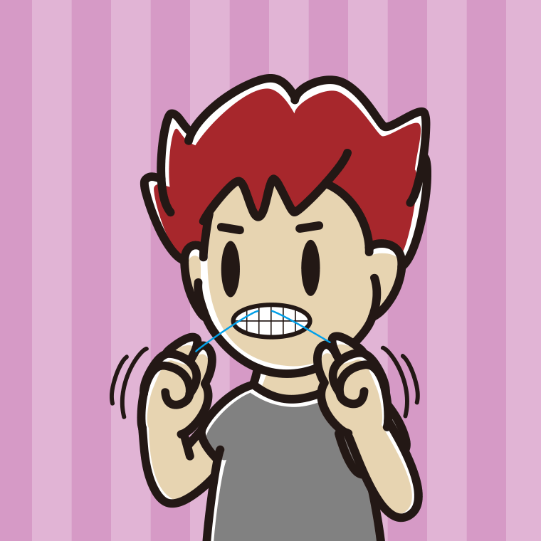 デンタルフロスを使う男子大学生のイラスト【色、背景あり】PNG