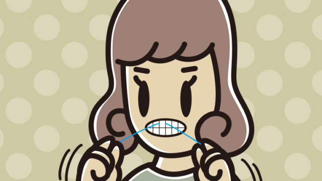 デンタルフロスを使う女子大学生のイラスト【色、背景あり】PNG