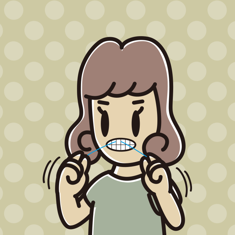 デンタルフロスを使う女子大学生のイラスト【色、背景あり】PNG