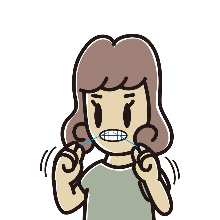デンタルフロスを使う女子大学生のイラスト【色あり、背景なし】透過PNG