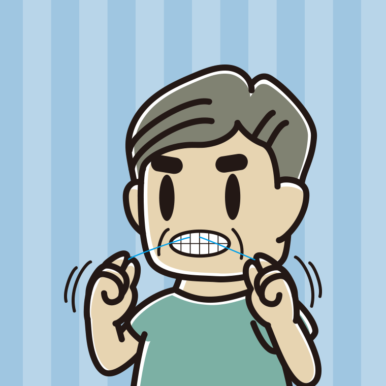 デンタルフロスを使うおじさんのイラスト【色、背景あり】PNG