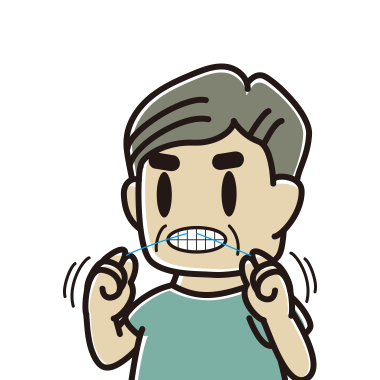 デンタルフロスを使うおじさんのイラスト【色あり、背景なし】透過PNG