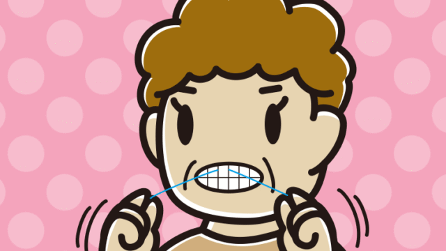 デンタルフロスを使うおばさんのイラスト【色、背景あり】PNG