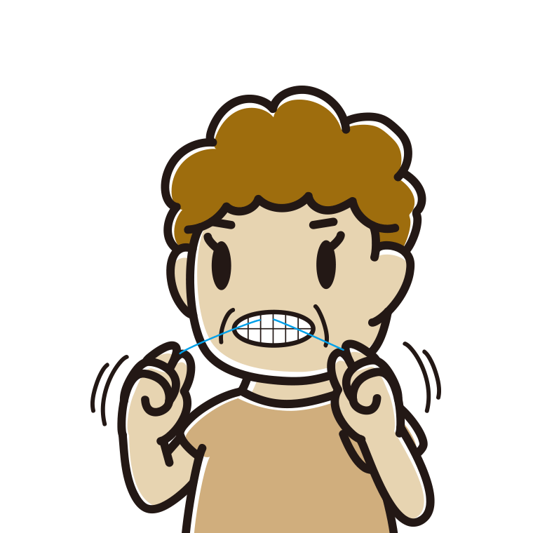 デンタルフロスを使うおばさんのイラスト【色あり、背景なし】透過PNG