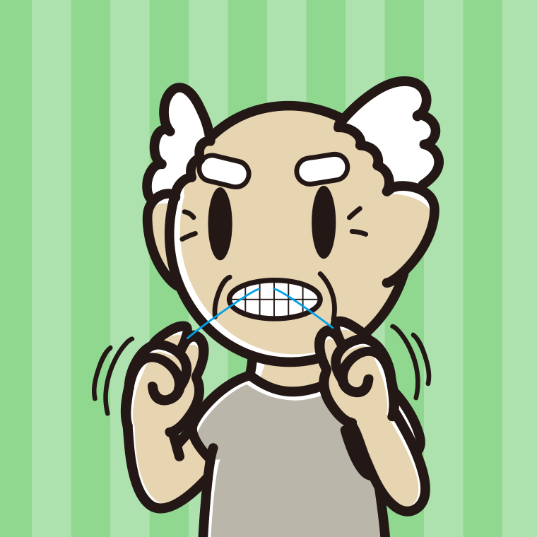 デンタルフロスを使うおじいさんのイラスト【色、背景あり】PNG