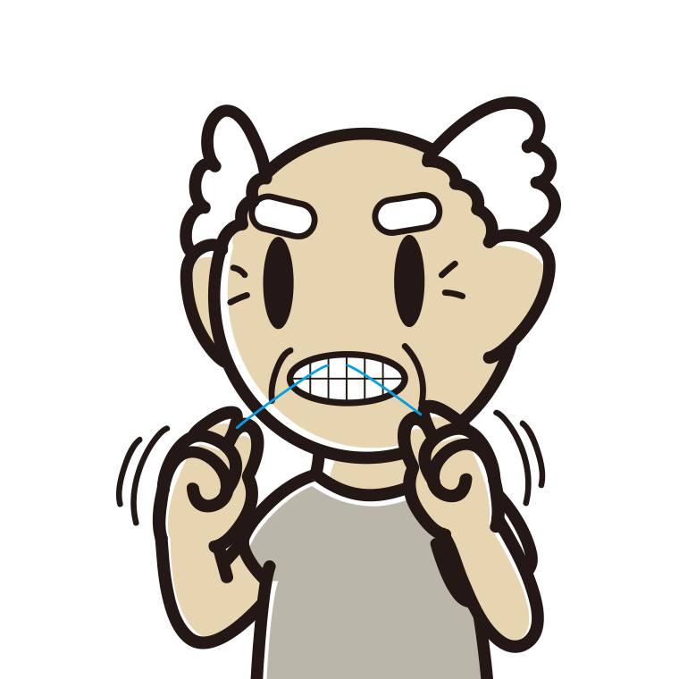デンタルフロスを使うおじいさんのイラスト【色あり、背景なし】透過PNG