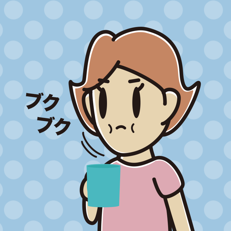 ブクブクうがいをする女性のイラスト【色、背景あり】PNG