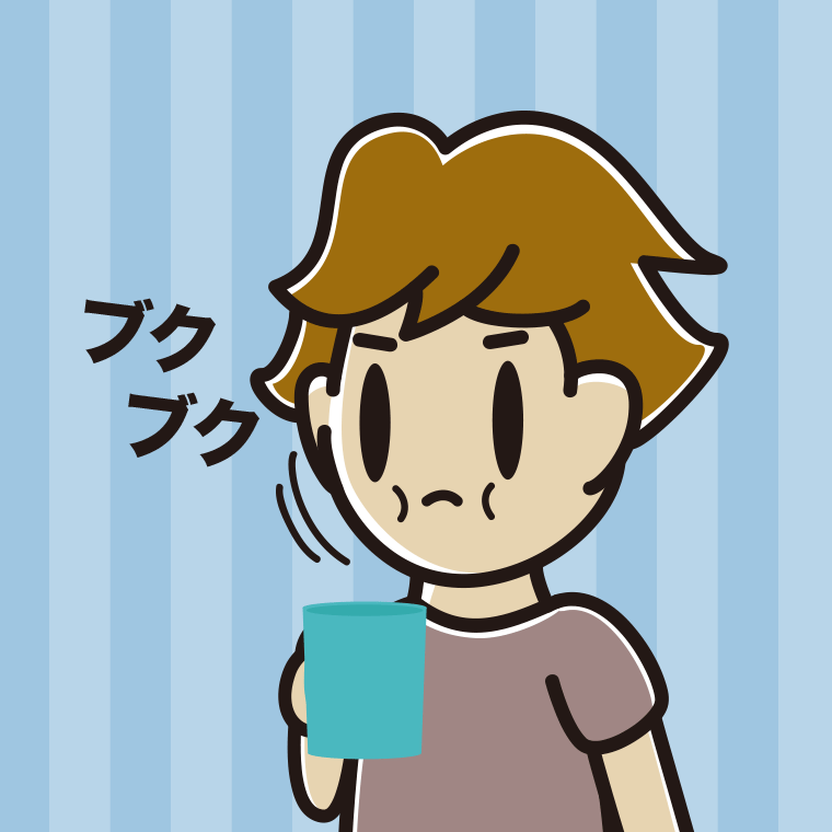 ブクブクうがいをする男子高校生のイラスト【色、背景あり】PNG