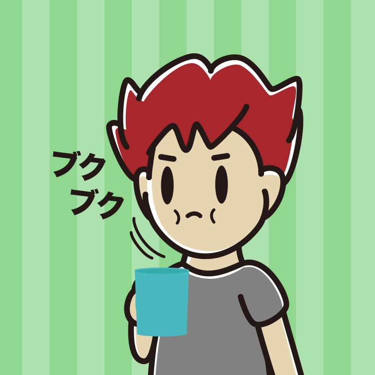 ブクブクうがいをする男子大学生のイラスト【色、背景あり】PNG