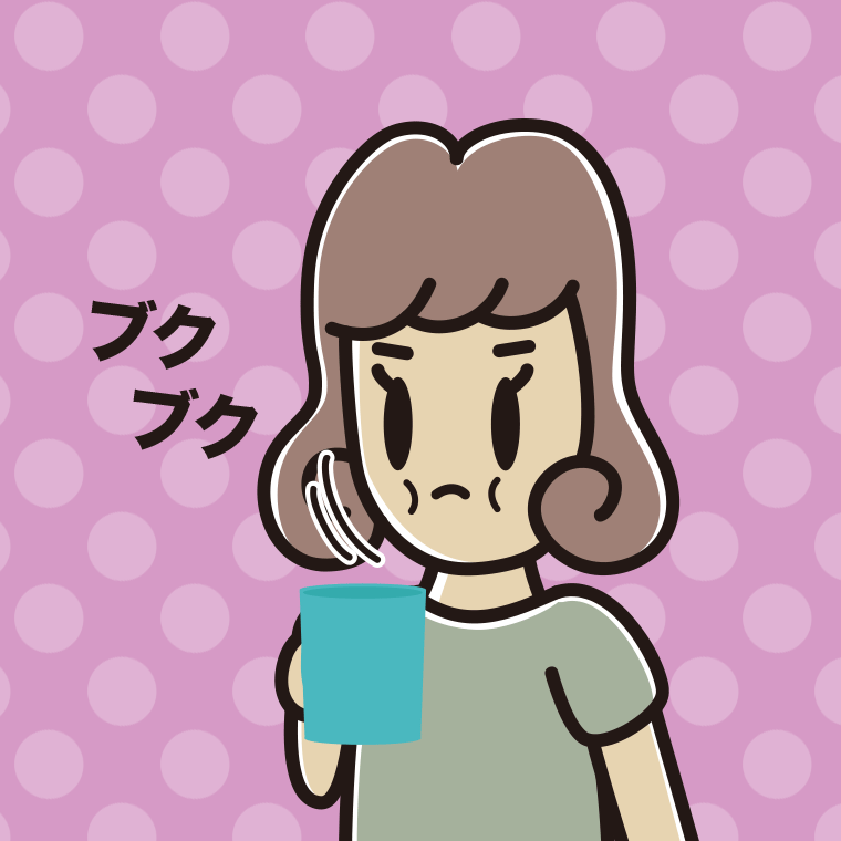 ブクブクうがいをする女子大学生のイラスト【色、背景あり】PNG