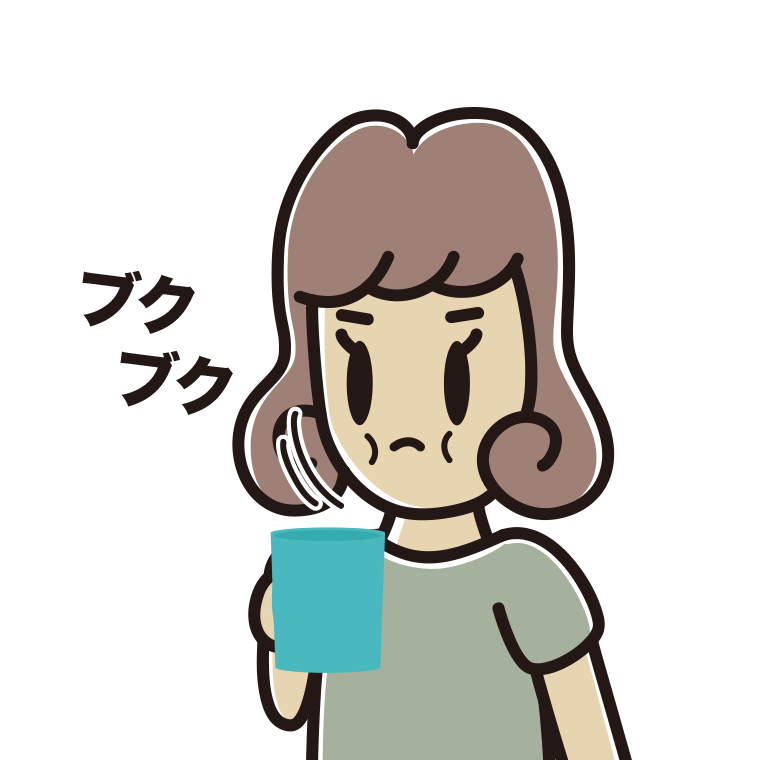 ブクブクうがいをする女子大学生のイラスト【色あり、背景なし】透過PNG