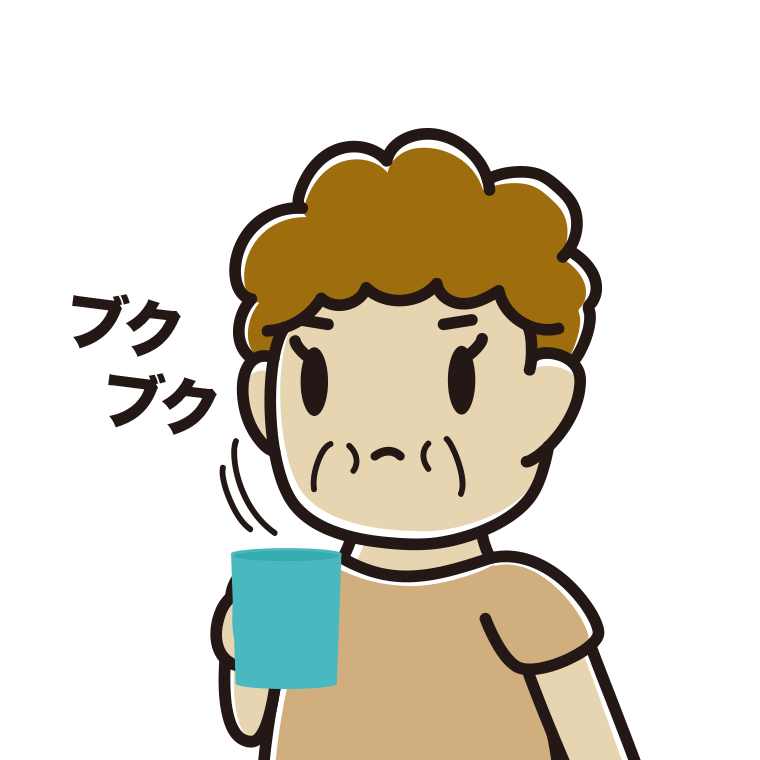 ブクブクうがいをするおばさんのイラスト【色あり、背景なし】透過PNG