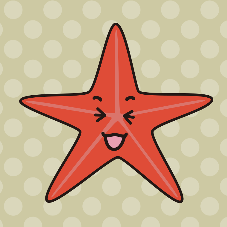 笑うヒトデちゃんのイラスト【色、背景あり】PNG