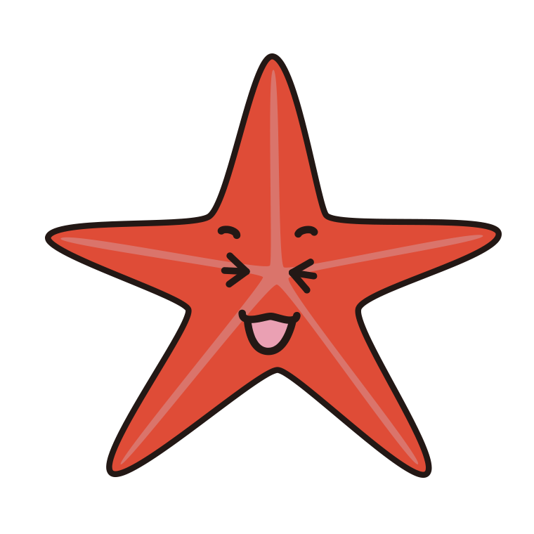 笑うヒトデちゃんのイラスト【色あり、背景なし】透過PNG