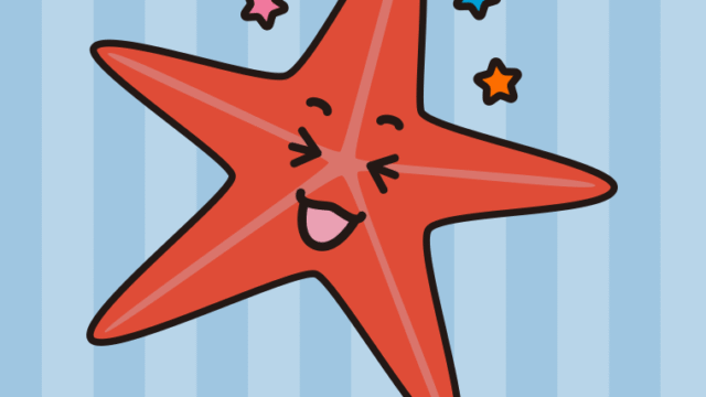 喜ぶヒトデちゃんのイラスト【色、背景あり】PNG