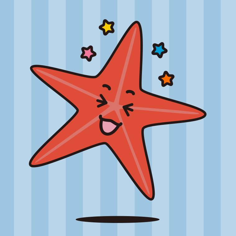 喜ぶヒトデちゃんのイラスト【色、背景あり】PNG