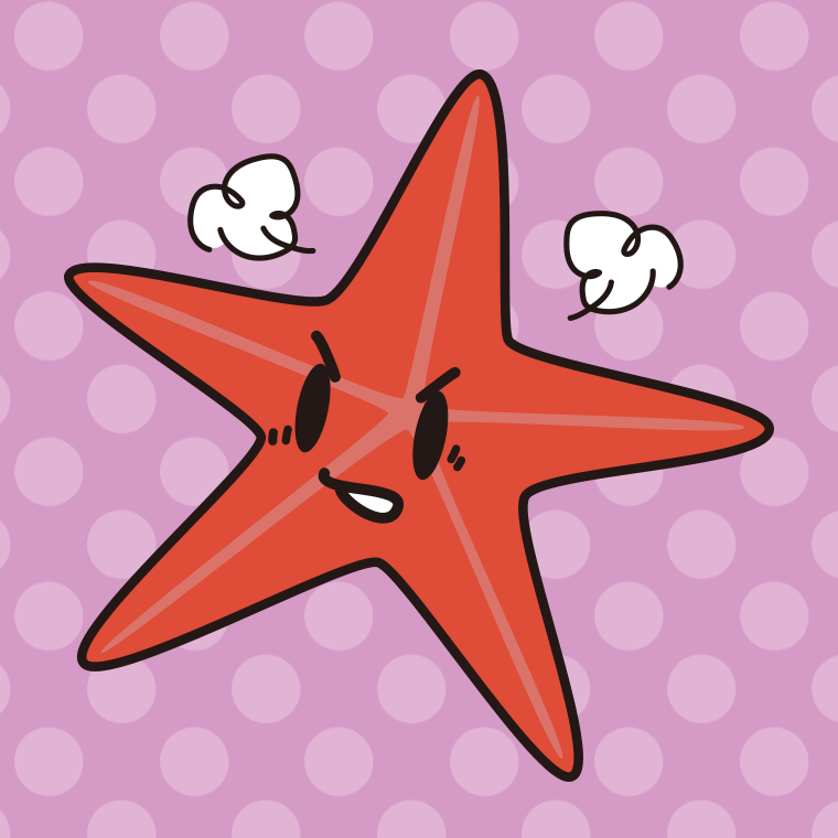 怒るヒトデちゃんのイラスト【色、背景あり】PNG