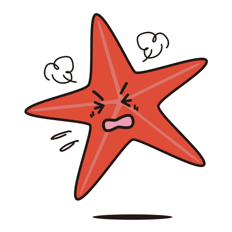 カンカンに怒るヒトデちゃんのイラスト【色あり、背景なし】透過PNG