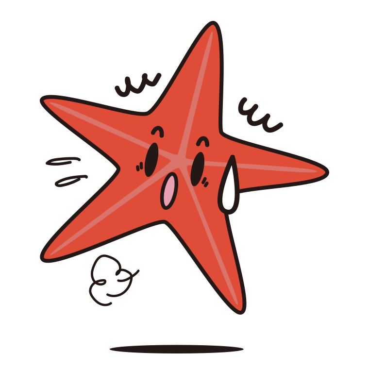 驚くヒトデちゃんのイラスト【色あり、背景なし】透過PNG