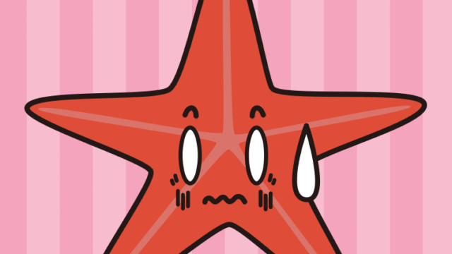 ショックを受けるヒトデちゃんのイラスト【色、背景あり】PNG