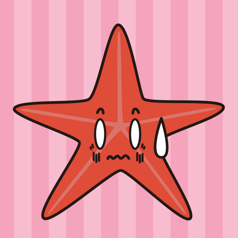 ショックを受けるヒトデちゃんのイラスト【色、背景あり】PNG