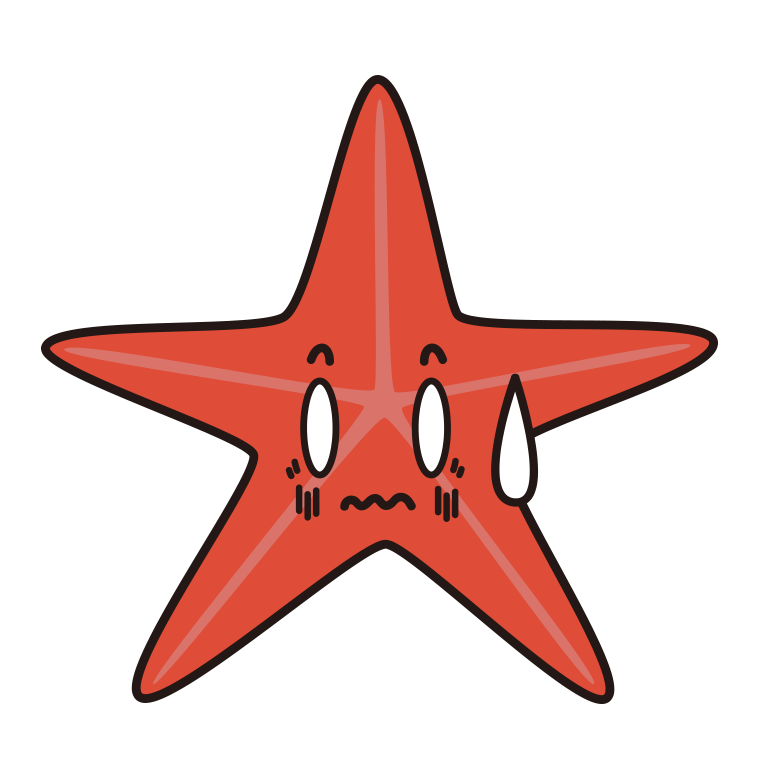 ショックを受けるヒトデちゃんのイラスト【色あり、背景なし】透過PNG