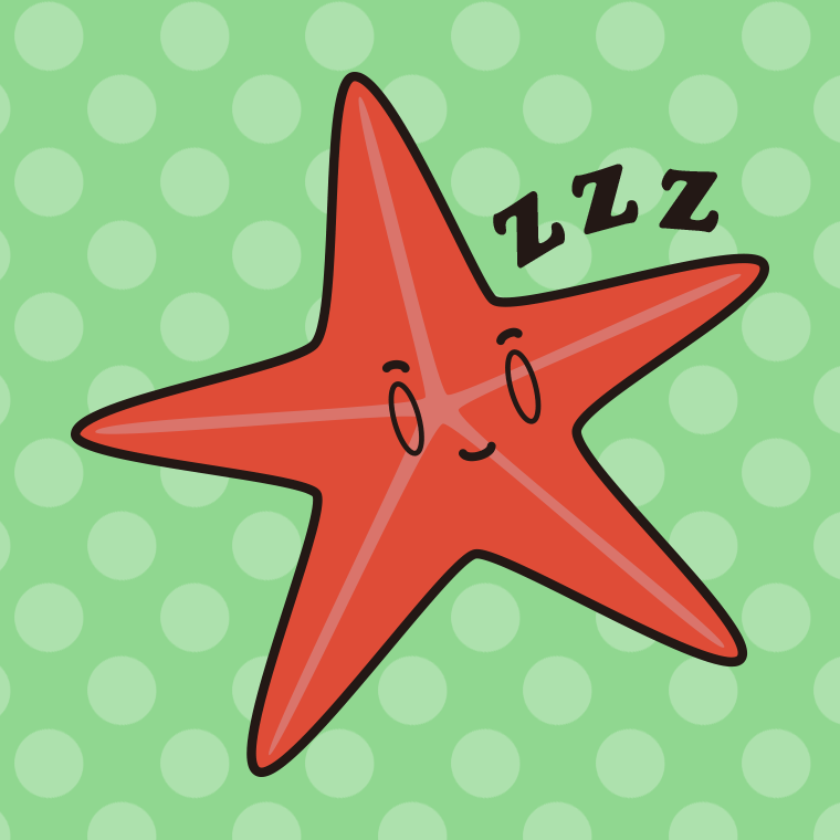 眠るヒトデちゃんのイラスト【色、背景あり】PNG