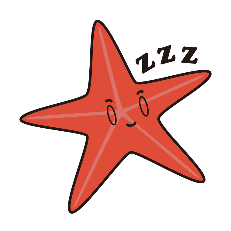 眠るヒトデちゃんのイラスト【色あり、背景なし】透過PNG