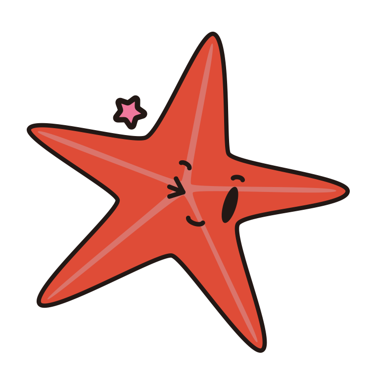 ウインクするヒトデちゃんのイラスト【色あり、背景なし】透過PNG