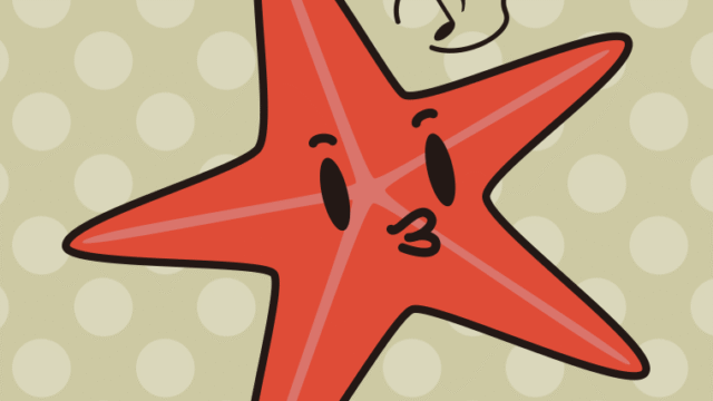 口笛を吹くヒトデちゃんのイラスト【色、背景あり】PNG