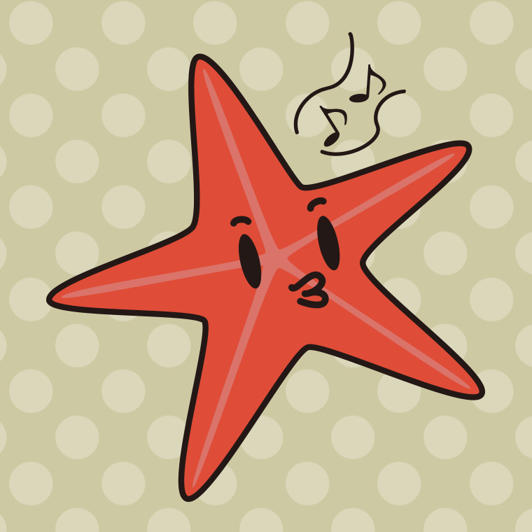 口笛を吹くヒトデちゃんのイラスト【色、背景あり】PNG