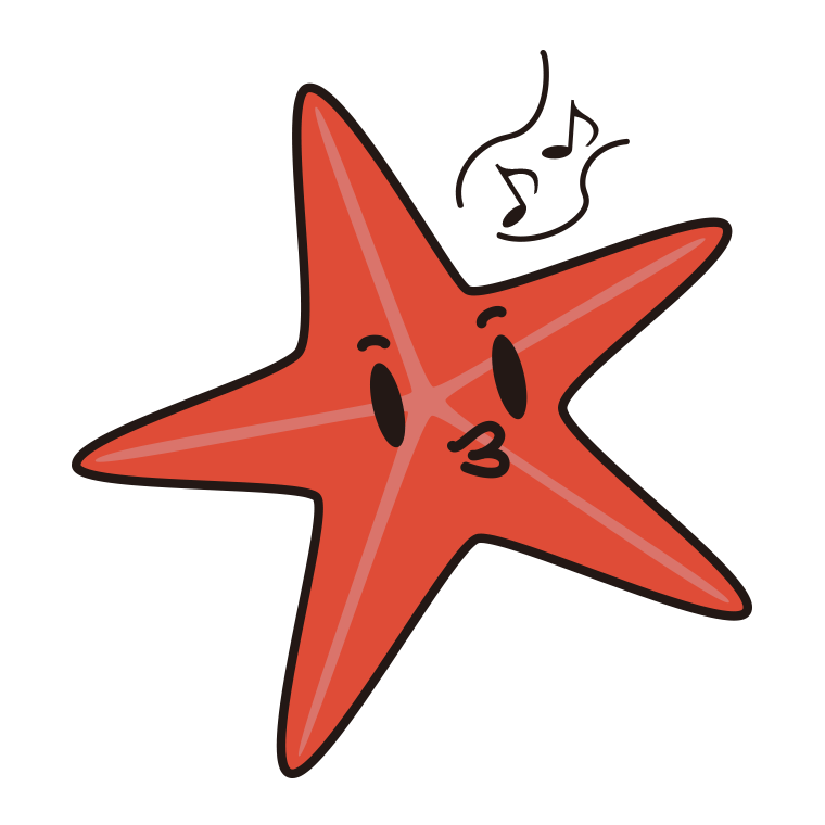 口笛を吹くヒトデちゃんのイラスト【色あり、背景なし】透過PNG
