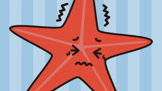 ブルブル震えるヒトデちゃんのイラスト【色、背景あり】PNG