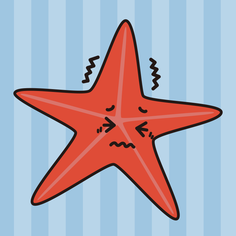 ブルブル震えるヒトデちゃんのイラスト【色、背景あり】PNG