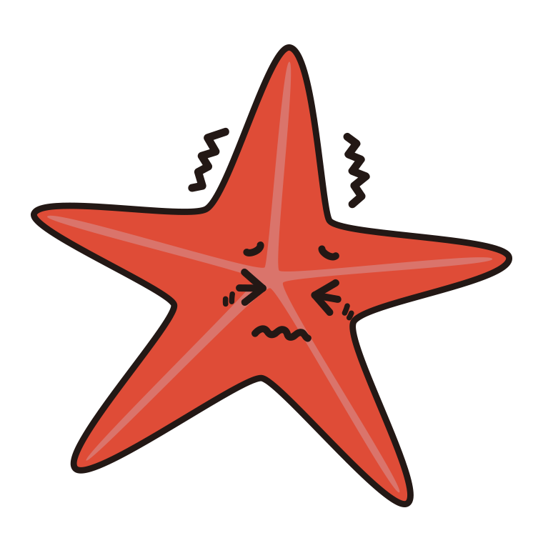 ブルブル震えるヒトデちゃんのイラスト【色あり、背景なし】透過PNG