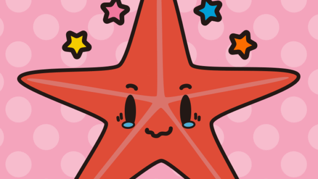 ジーンとするヒトデちゃんのイラスト【色、背景あり】PNG