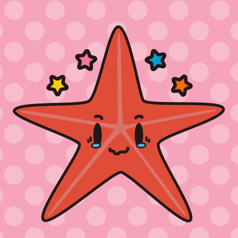 ジーンとするヒトデちゃんのイラスト【色、背景あり】PNG