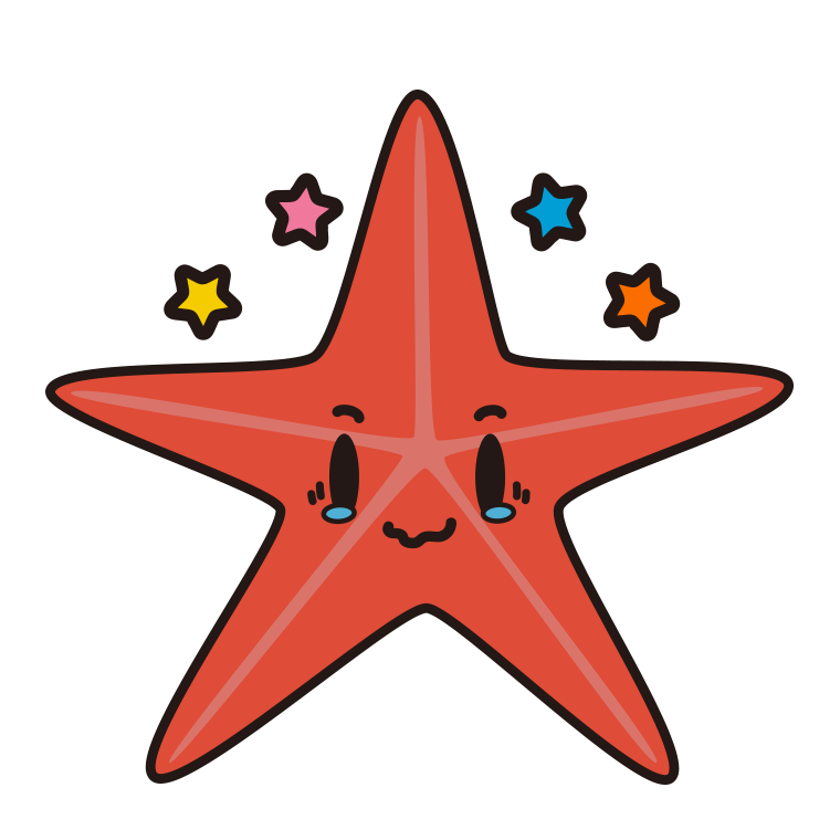 ジーンとするヒトデちゃんのイラスト【色あり、背景なし】透過PNG