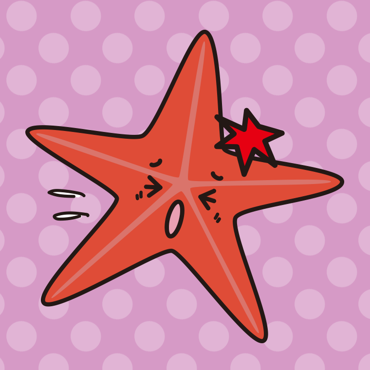 ぶつかるヒトデちゃんのイラスト【色、背景あり】PNG