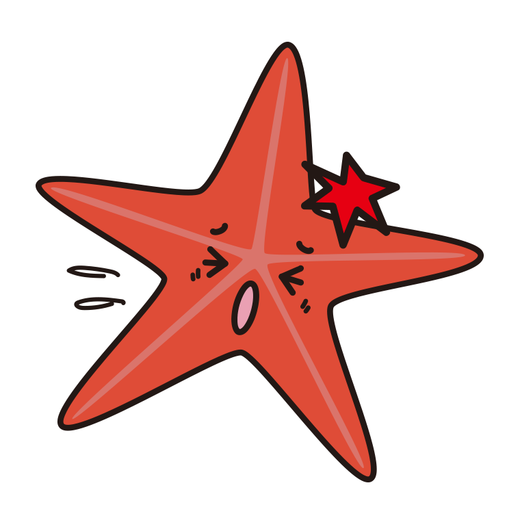 ぶつかるヒトデちゃんのイラスト【色あり、背景なし】透過PNG