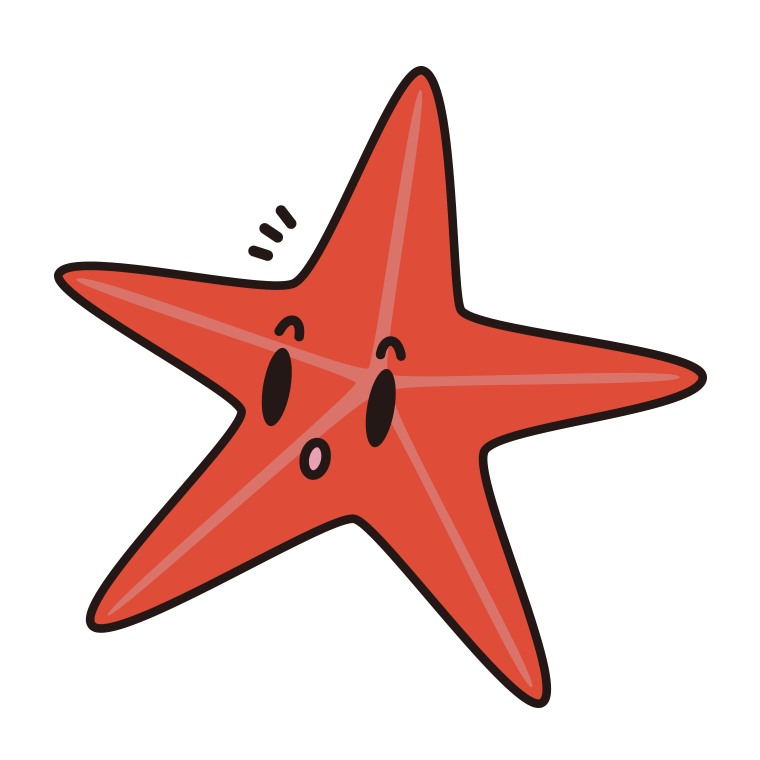 何かに気付くヒトデちゃんのイラスト【色あり、背景なし】透過PNG