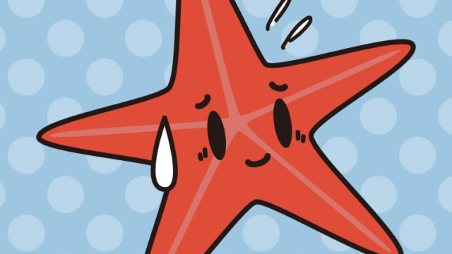 苦笑いするヒトデちゃんのイラスト【色、背景あり】PNG