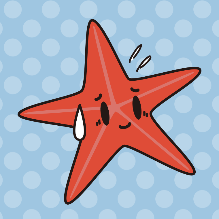 苦笑いするヒトデちゃんのイラスト【色、背景あり】PNG