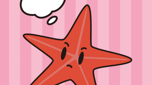 考えるヒトデちゃんのイラスト【色、背景あり】PNG