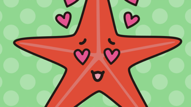 目がハートのヒトデちゃんのイラスト【色、背景あり】PNG